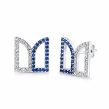 Dafina Leaf Studs in 14K White Gold with Diamonds and Blue Sapphires Earrings