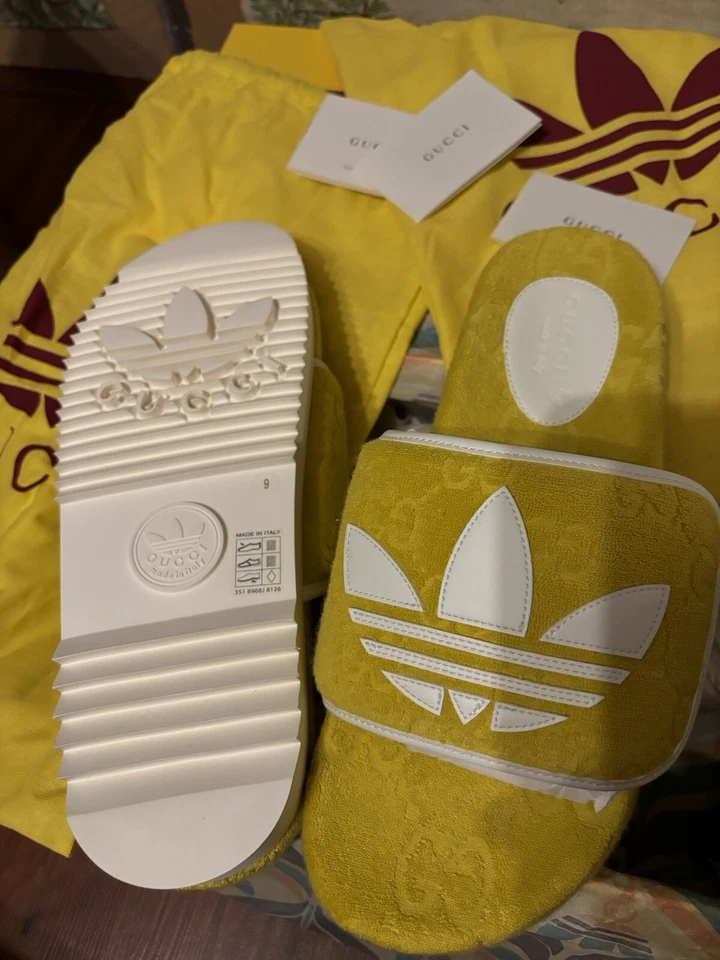 Nuevo Gucci x Adidas Amarillo GG Plataforma Sandalia Slides Zapatillas Zapatos GUCCI 9 $620 Foto 2 de 4