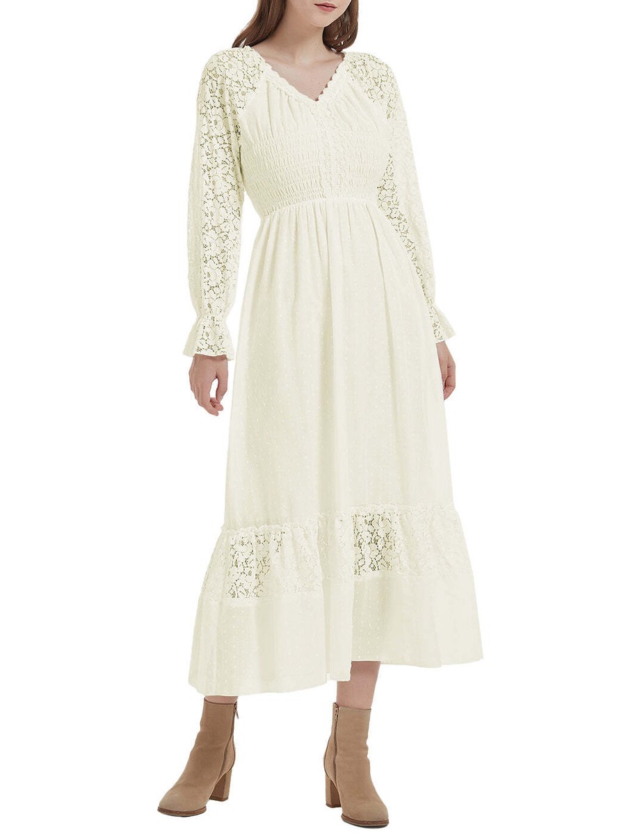 Casual Lace Long Sleeve V Neck Fall Maxi Dress for Women | eBay Casual Lace Long Sleeve V Neck Fall Maxi Dress for Women | eBay