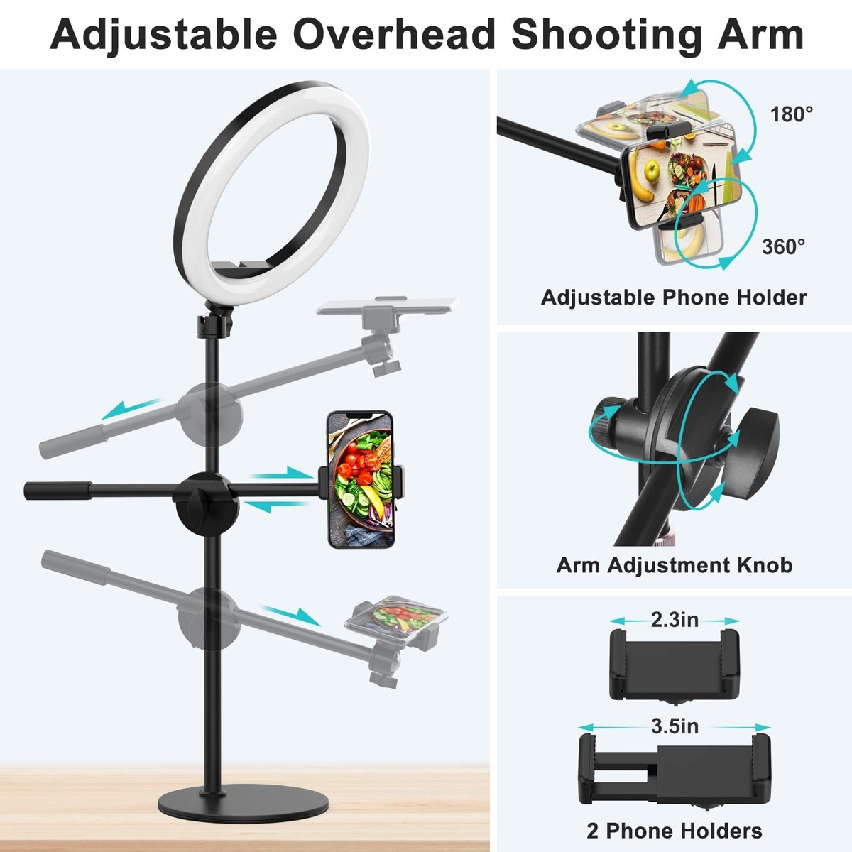 Ring Light Tripod For Iphone Overhead Camera Mount With Selfie
