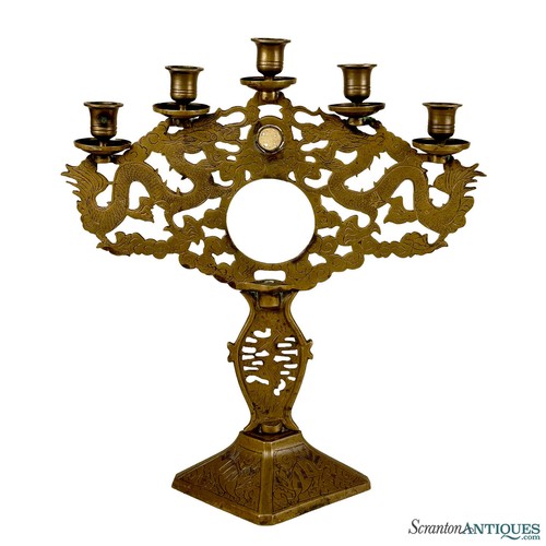 Vintage Hollywood Regency Chinese Brass Candelabra Candlestick Holder