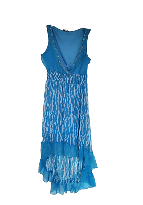 Jessica Taylor Maxi Summer Dress Sea Blue Long Back Short Front Large Rhinestone | eBay Jessica Taylor Maxi Summer Dress Sea Blue Long Back Short Front Large Rhinestone | eBay