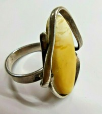 RING with Large, Natural Baltic Amber. Size 17-19