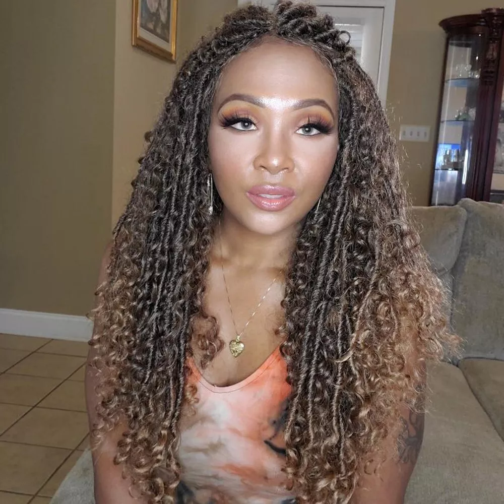 Goddess Locs Ombre Lace Front Braided Wig Faux Locs Curly Crochet