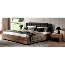 160er Bett inkl. Lattenrost mit 2 Nachtkonsolen Eiche dunkel Nb. Ehebett