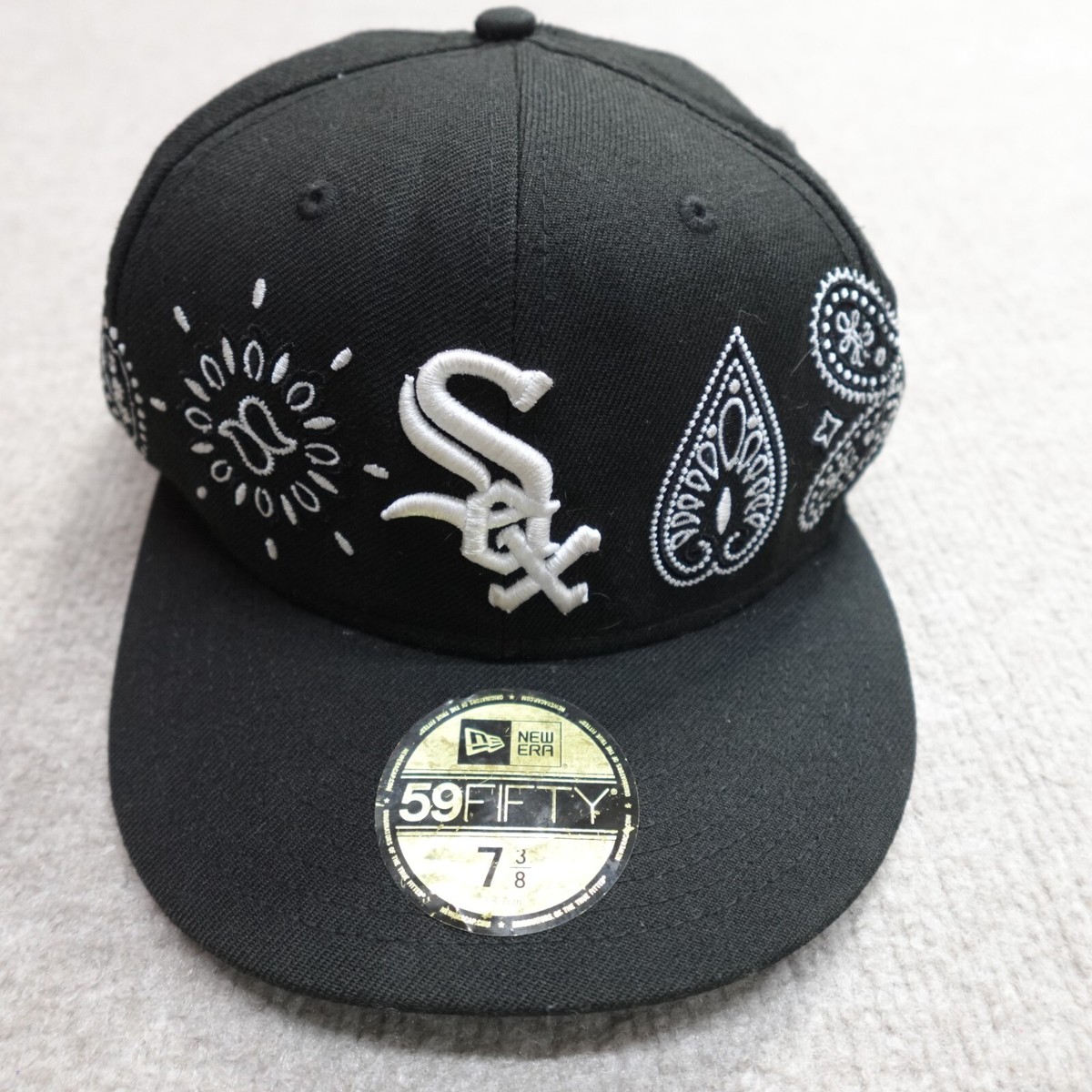 帽子 breath new era 59fifty badhop 7 3/8 White Sox Hat Black 7 3/8 Fitted Paisley Embroidered 100