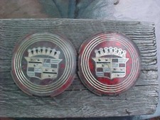PAIR OF 1950s CADILLAC CREST PLASTIC HUB CAP CENTERS SOMBRERO STYLE F-GC REPAINT