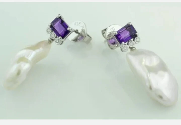 Perlen Amethyst Brillant Ohrhänger Süßwasserperlen 750Gold Weißgold WERT 2.450€ - Bild 3 von 4