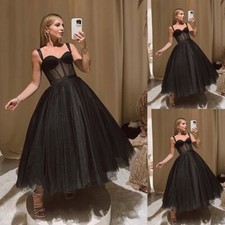 Gothic Black Wedding Dresses with Straps Glitters A Line Tea Length Bridal Gowns