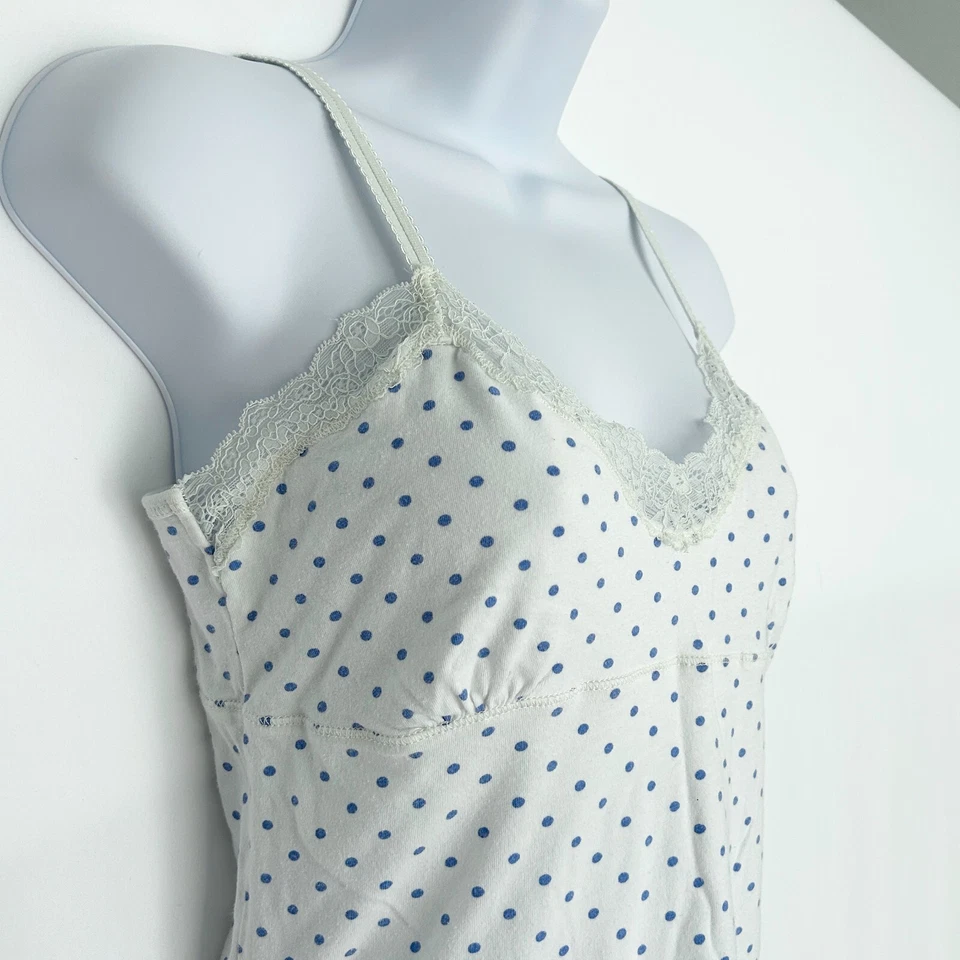 American Eagle Y2K Lace Trim Babydoll Tank Top Medium Coquette Preppy Polka Dot - Image 3 of 4