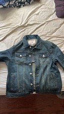 Men's True Religion Trucker Denim Jean Jacket LS Blue Twisted Torns Size Xl
