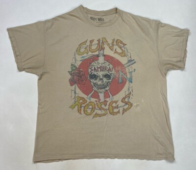 Guns N Rose Samurai Graphic T-shirt Men XL Black Beige Distressed Music