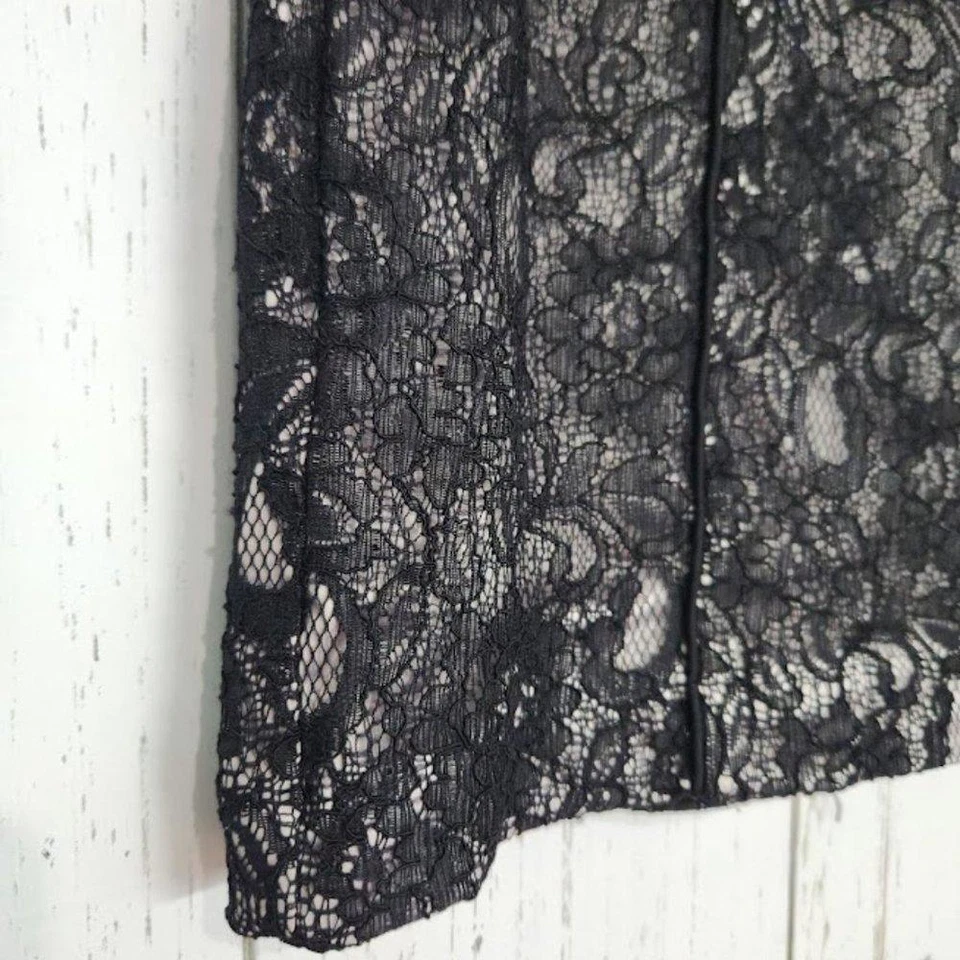 H&M Black Silver Lace Pencil Straight Skirt Women's Size 10 - Image 3 of 4