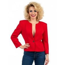 VTG 80s Christian Dior Lipstick Red Wool Peplum Blazer Big Shoulders Sz 14