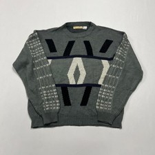 Vintage Knitted Jumper Abstract Patterned Grandad Knit Sweater, 100 Acrylic