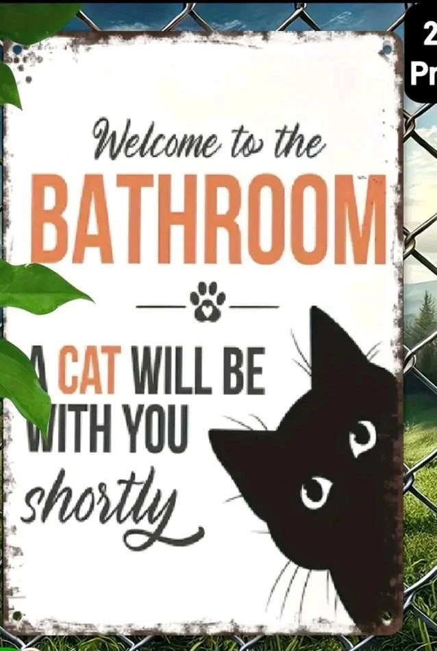 Divertido letrero de baño para gatos 8x12 decoración de pared de metal retro gato negro regalo casa humor Foto 3 de 4