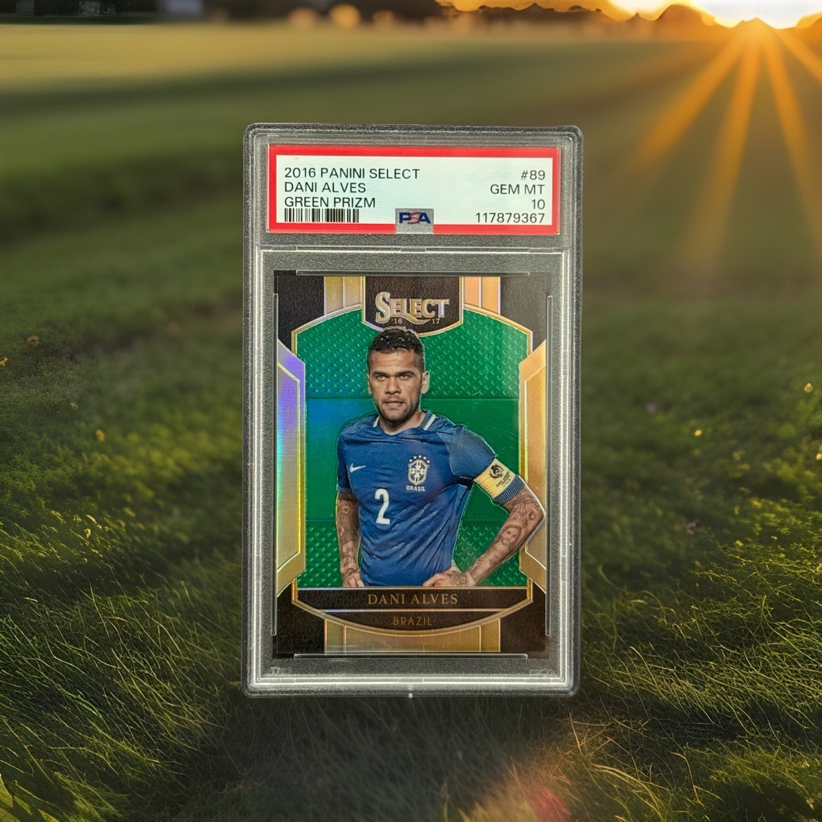 2016 Panini Select Soccer Brazil Dani Alves Green Prizm /5 PSA Gem