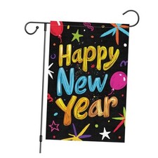 Happy New Year Garden Flag Double Sided Ballon Small Burlap 12x18 Inch Multi