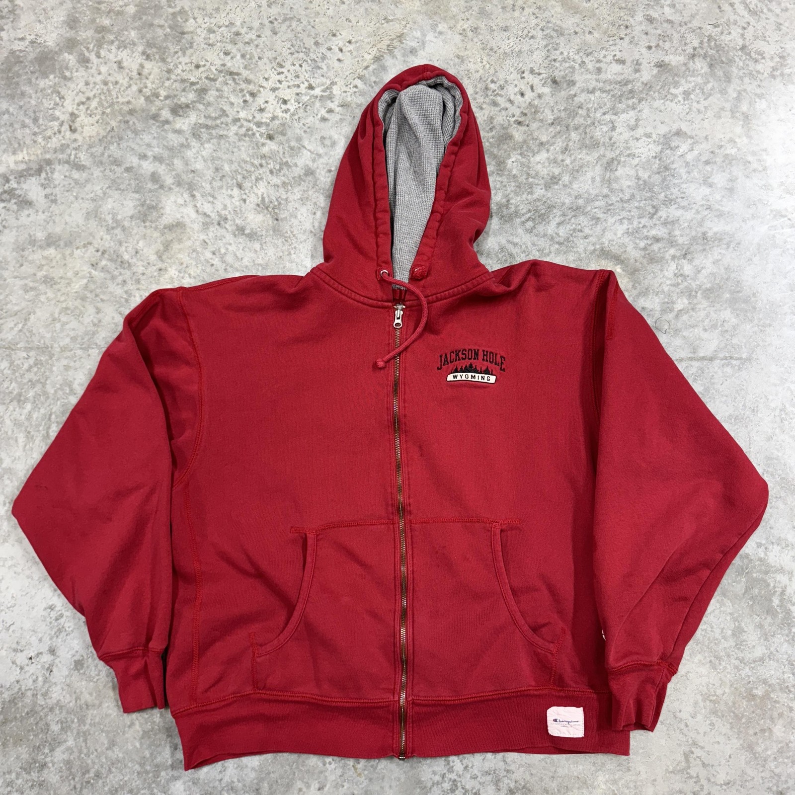 Champion Jackson Hole Wyoming Hoodie Mens Large Red Full Zip Sweatshirt Jacket