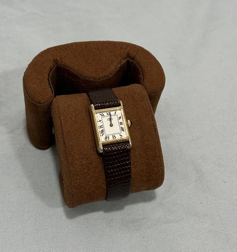 Vintage Seiko 1400-5039 Gold Tank Watch Roman Numeral White Dial Cabochon Crown