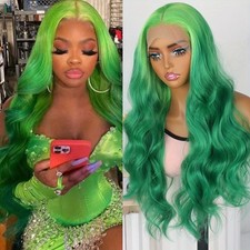 Ombre Green Hair Long Body Wave Lace Front Wigs Glueless for Women Daily Party
