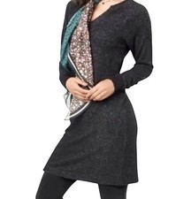 CAbi Sweater Dress XS Black Marled Boho Long Sleeve Knit Sweatshirt Sheath