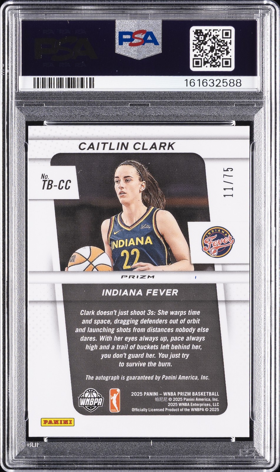 2025 PANINI PRIZM WNBA THROWBACK SIGNATURES CAITLIN CLARK 11/75 PSA 9 AUTO view 2