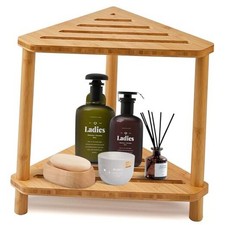 Bamboo Corner Shower Stool,2-Tier Waterproof Shower Stool for Inside GU-QZST