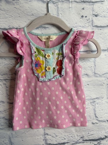 Girls Matilda Jane Pink White Polka Dot Top Size 6-12 M Flutter Sleeve Tank