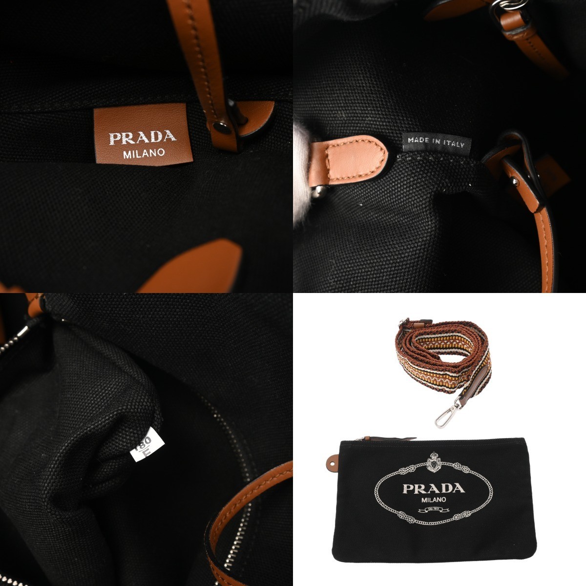 PRADA Canapa Fabric Handbag Black 1BG186 Ladies Canvas Tote Bag AB Rank Used  fr thumbnail 9