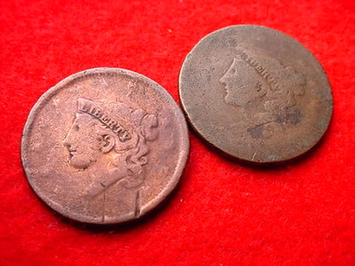 (2)18?? CORONET HEAD LARGE CENTS --WE ARE UNSURE OF THE DATES!   #T-`148