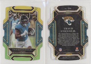 2021 Select Club Level Green & Yellow Prizm Die-Cut Travis Etienne Jr Rookie RC