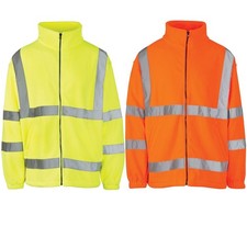 Hi Viz Vis High Visibility Fleece Jacket Safety Work Warm Full Zip Top Class 3