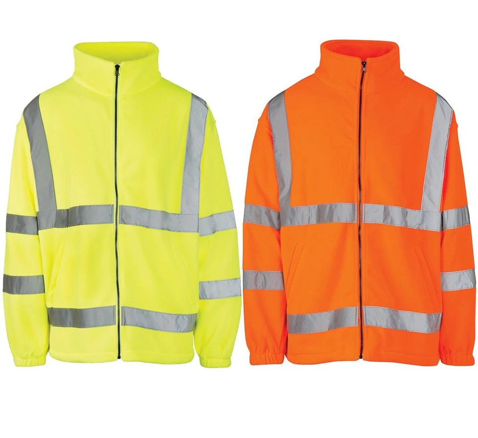 BARGAINSFX Hi Viz Vis High Visibility Fleece Jacket Safety Work Warm Full Zip Top Class 3
