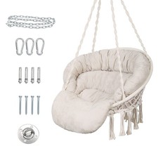 Hammock Chair with Cushion, Handmade Macrame Swing Chair with Hanging Hardwar...