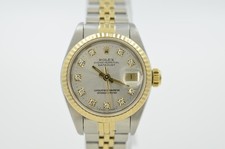 Rolex Lady-Datejust 26mm 69173 Factory Silver Diamond Dial 1990 Box and Papers