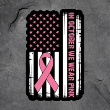 Pink Ribbon October sticker vinyl decal breast cancer awareness USA flag support