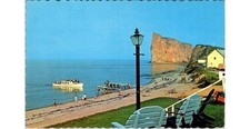 Percé Rock Quebec Boat View Postcard 1960s UNIC Gaspé Peninsula Lady Ester