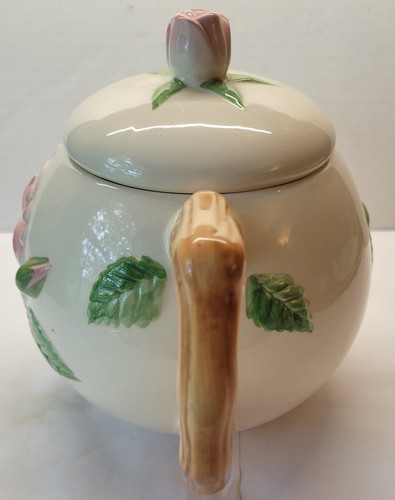 Teleflora's 3D Soft Pink Rose Pattern Ceramic Teapot With Branch Handle - Picture 2 of 7