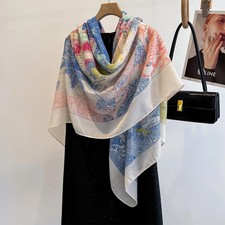 130x130cm Women s Floral Print Square Scarf Luxury Beach Shawl Lightweight Breat