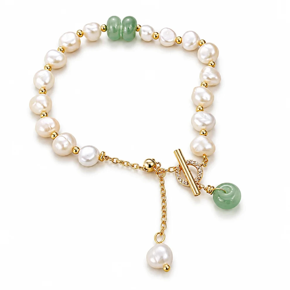 18K Gold Irregular Freshwater Pearl Bracelet Adjustable Bangle Women Jewellery