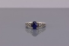 Sterling Silver 8mm Oval Blue Sapphire Accented Hearts Band Ring 925 Sz: 7