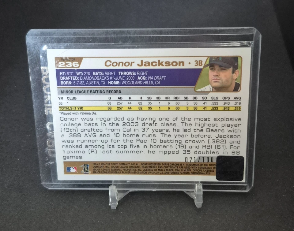2004 Topps Chrome Refractor Conor Jackson #236 Rookie Auto RC /100 - Image 2 of 3