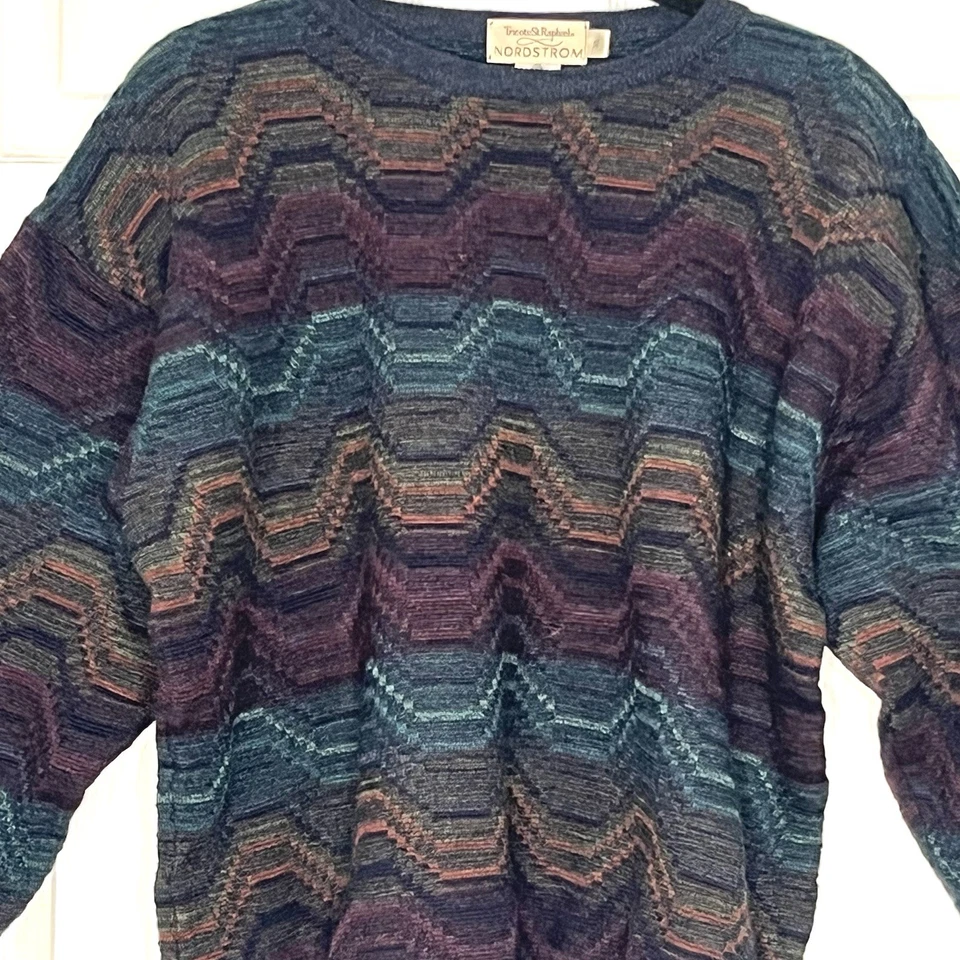 Triscots St Raphael Vintage Geo 3D Grandpa Sweater Pull Over Mens Size XL Merino - Image 3 of 4