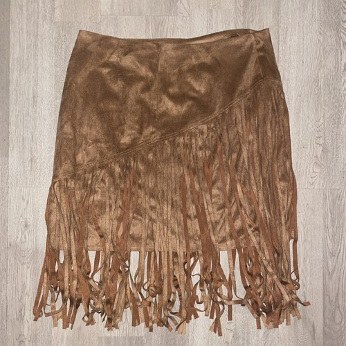 Gonna Maurices grande marrone frange finta pelle scamosciata cowgirl western festival boho chic - Foto 10 di 12