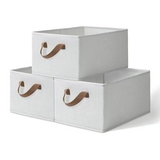 Set Of 3 Beige 18x11x8 Inch Large Collapsible Fabric Closet Storage Bins