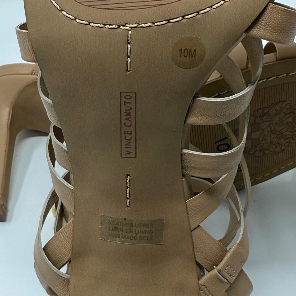 Vince Camuto Nude Strappy Gladiator Stiletto Sandals Size 10 Brown Leather - Image 2 of 4