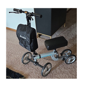 ELENKER 4-Wheel Knee Walker Scooter w/ Handbrakes, Storage Bag, Silver/Black