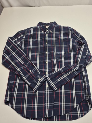 J.Crew Factory Shirt Mens L Blue Plaid Long Sleeve Button Down Casual Cotton