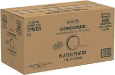 Dart 7PWCR 7" White Foam Plates Non-Laminated Disposable Heavy Duty 1000ct Bulk